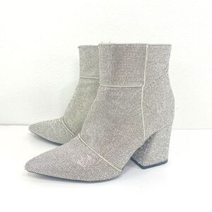 Sparkly Rhinestone Covered Boots Chunky Heels Side Zip Pointed Toes Party Size 8
